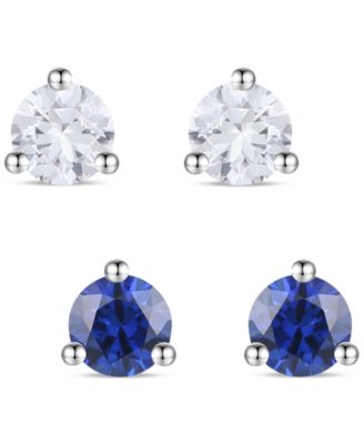 Macy's - 2-Pc. Set Blue Topaz (1/3 ct. t.w.) & Lab Grown White Sapphire (1/3 ct. t.w.) Stud Earrings in Sterling Silver