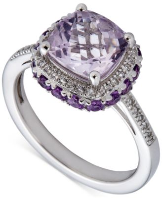 Macy's - Rose de France Amethyst (2 ct. t.w.), Amethyst (1-1/2 ct. t.w.) & White Topaz (1/5 ct. t.w.) Square Halo Statement Ring in Sterling Silver