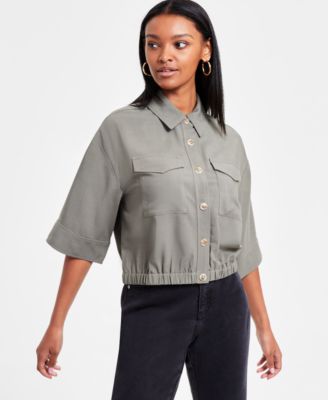 Bar III - Women's 3/4-Sleeve Button-Front Crop Blouse
