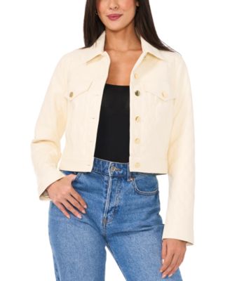 Vince Camuto - Women's Faux-Leather Cropped Shirt Jacket