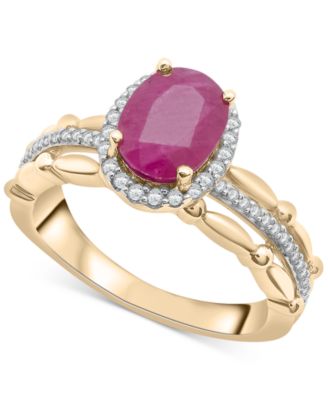 Macy's - Ruby (1-7/8 ct. t.w.) & Diamond (1/5 ct. t.w.) Oval Halo Ring in 14k Gold