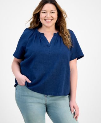 Style & Co - Plus Size Cotton Split-Neck Top, Exclusively at Macy's