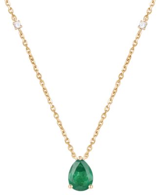 Macy's - Emerald (1 ct. t.w.) & Diamond (1/20 ct. t.w.) 17" Pendant Necklace in 14k Gold (Also in Ruby and Sapphire)