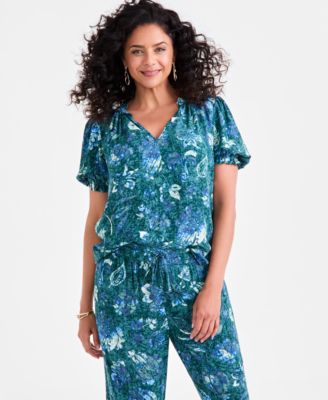 Style & Co - Women's Floral-Print Ruffle-Trimmed Blouse