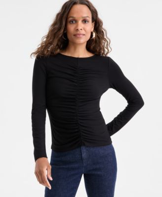 I.N.C. International Concepts - Petite Ruched-Front Top