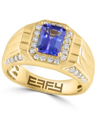 EFFY Collection - Men's Diamond (1/2 ct. t.w.) and Tanzanite (1-1/3 ct. t.w.) Ring in 14K Yellow Gold