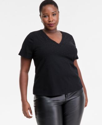 I.N.C. International Concepts - Plus Size V-Neck Rhinestone-Embellished Top