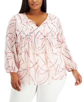 Tommy Hilfiger - Plus Size Printed Pintucked Top
