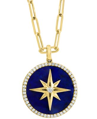 EFFY Collection - EFFY Lapis Lazuli and Diamond Paperclip Pendant in 14k Gold