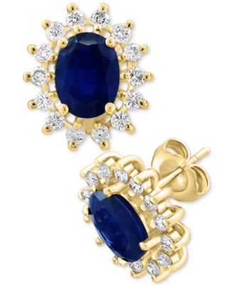 EFFY Collection - Sapphire (2-7/8 ct. t.w.) & Diamond (5/8 ct. t.w.) Halo Stud Earrrings in 14k Gold