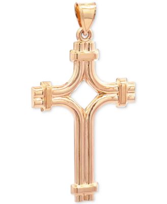 Macy's - Double Row Polished Cross Pendant in 14k Gold
