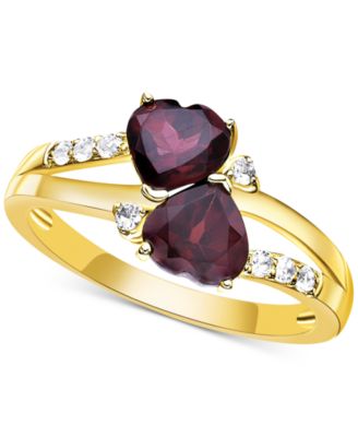 Macy's - Garnet (2 ct. t.w.) & White Topaz (1/8 ct. t.w.) Double Heart Ring in Gold-Plated Sterling Silver