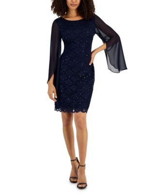 Connected - Women's Cape-Sleeve Lace Sheath Dress