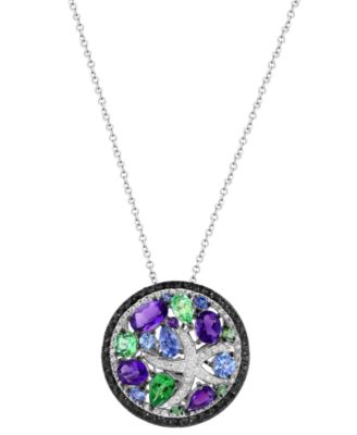 EFFY Collection - Multi-Gemstone (3-7/8 ct. t.w.), Black Diamond (3/8 ct. t.w.) & White Diamond (1/4 ct. t.w.) Starfish 18" Pendant Necklace in 14k White Gold