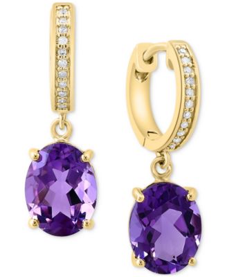 EFFY Collection - Amethyst (3-1/2 ct. t.w.) & Diamond (1/20 ct. t.w.) Dangle Huggie Hoop Drop Earrings in 14k Gold