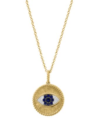 EFFY Collection - Sapphire (1/8 ct. t.w.) & Diamond (1/20 ct. t.w.) Evil Eye Disc 18" Pendant Necklace in 14k Gold