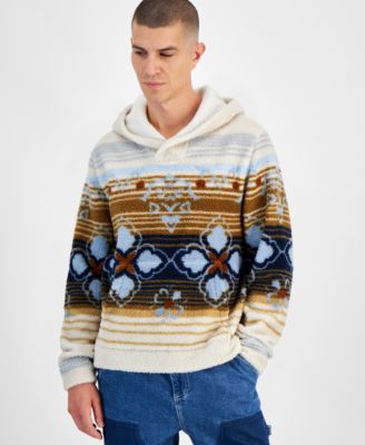 Sun + Stone - Men's Tate Regular-Fit Geo Stripe-Print Fleece Hoodie