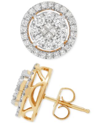 Macy's - Diamond Halo Cluster Stud Earrings (3/4 ct. t.w.) in 14k Gold