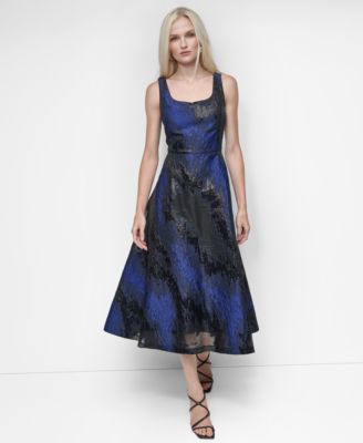 DKNY - Women's Metallic Jacquard Scoop-Neck Midi Dress