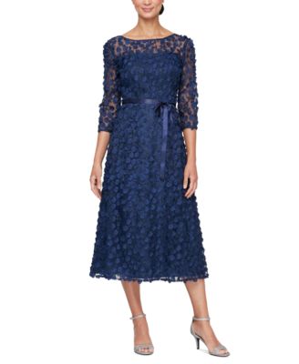Alex Evenings - Women's 3-D-Flower A-Line Midi Dress