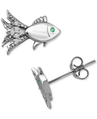 Giani Bernini - Lab-Created Green Quartz & Cubic Zirconia Fish Stud Earrings in 18k Gold Over Sterling Silver, Exclusively at Macy's