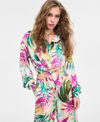 GUESS - Women's Tie-Front Printed Shirt