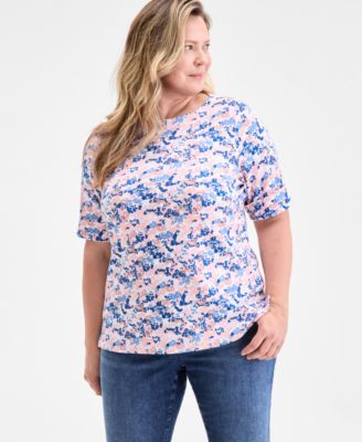 Style & Co - Plus Size Salt Floral Elbow-Sleeve Knit Top