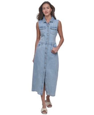 DKNY Jeans - Women's Button-Front Sleeveless Midi Denim Dress