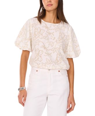 Vince Camuto - Women's Printed Puff-Sleeve Cotton Top