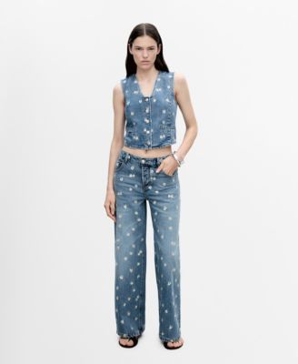 MANGO - Women's Embroidered Floral Crop Vest