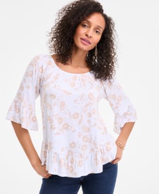 Style & Co - Women's Floral-Print Flared-Sleeve Top, Exclusively at Macy's