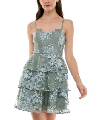 BCX - Juniors' Tiered Fit & Flare Flocked Mesh Dress