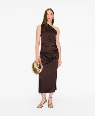 MANGO - Women's Side Slits Asymmetrical Satin Dress