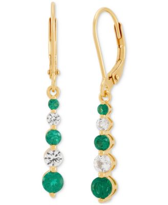 Macy's - Created Emerald (3/4 ct. t.w.) & Created White Sapphire (5/8 ct. t.w.) Drop Earrings in 14k Yellow Gold Over Sterling Silver