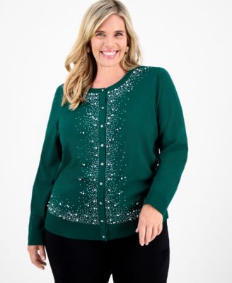 JM Collection - Plus Size Embellished Button-Front Cardigan