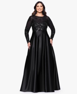 Betsy & Adam - Plus Size Sequin Long-Sleeve Ball Gown