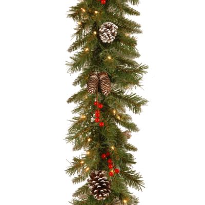 National Tree Company - 9' x 10" Frosted Berry Garland with 100 Clear Lights