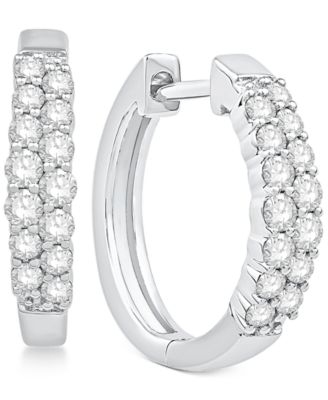 Macy's - Diamond Two-Row Hoop Earrings in 14k White Gold (1/2 ct. t.w.)