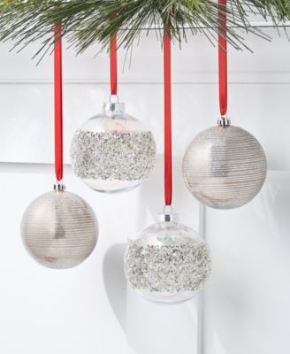 Holiday Lane - Shimmer and Light Set of 4 Shatterproof Silver-Tone and Cream Decorated Ball Ornaments