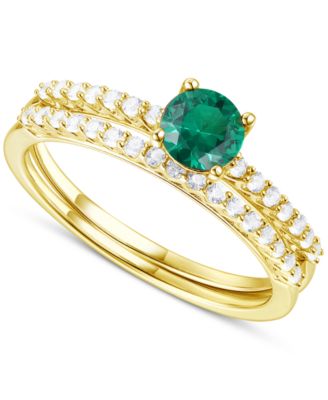 Macy's - Lab-Grown Emerald (3/8 ct. t.w.) & Lab-Grown White Sapphire (3/8 ct. t.w.) Bridal Set in 14k Gold-Plated Sterling Silver (Also in Ruby & Blue Sapphire)