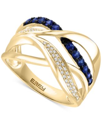 EFFY Collection - Sapphire (1/3 ct. t.w.) & Diamond (1/10 ct. t.w.) Crossover Statement Ring in 14k Gold