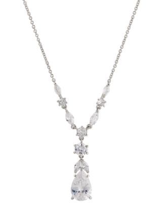Eliot Danori - Rhodium-Plated Pear-Shape Cubic Zirconia Lariat Necklace, 16" + 2" extender