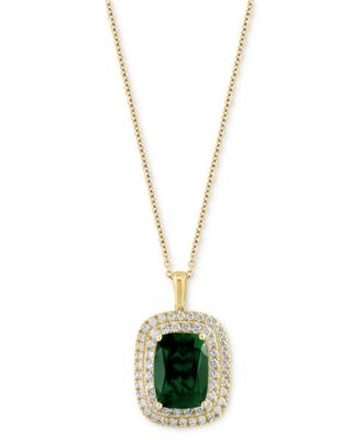 EFFY Collection - Lab Grown Emerald (6-1/5 ct. t.w.) & Lab Grown Diamond (1 ct. t.w.) 18" Pendant Necklace in 14k Gold