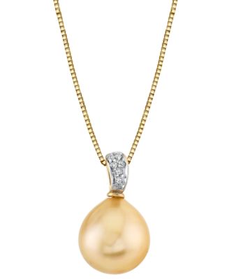 Macy's - Cultured Golden South Sea Pearl (9mm) & Diamond Accent 18" Pendant Necklace in 14k Gold