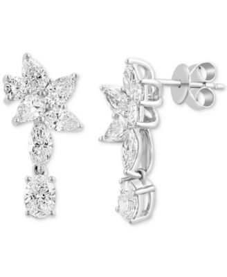 EFFY Collection - Lab Grown Diamond Mixed-Cut Flower Motif Drop Earrings (3 ct. t.w.) in 14k White Gold