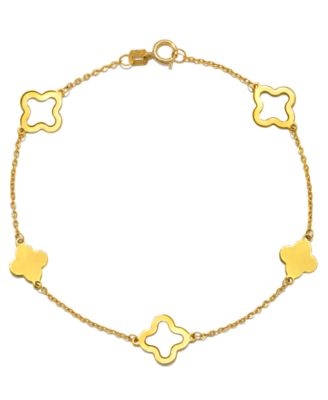Macy's - Solid & Silhouette Alternating Clover Station Link Bracelet in 14k Gold