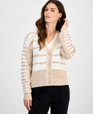 T Tahari - Women's Colorblocked V-Neck Knit Cardigan