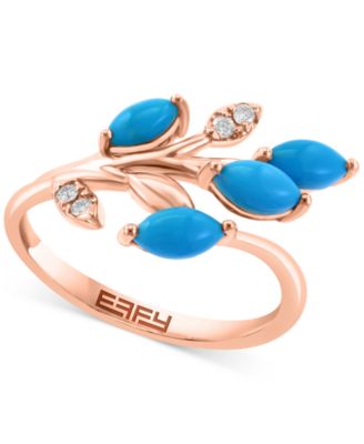 EFFY Collection - Turquoise & Diamond (1/20 ct. t.w) Branch Statement Ring in 14k Rose Gold