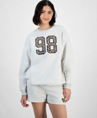 Planet Heart - Juniors' Leopard-Patch Crewneck Sweatshirt