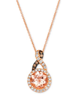 Le Vian - Peach Morganite (1-3/8 ct. t.w.), Nude Diamond (1/4 ct. t.w.) & Chocolate Diamond (1/20 ct. t.w.) Round Pendant 20" Necklace in 14k Strawberry Gold